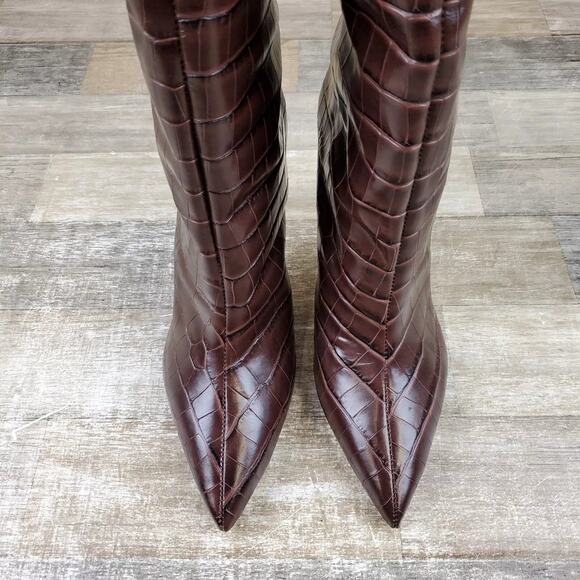 Schutz Maryana Crocodile Embossed Leather Boot Chocolate - 7 - Picture 7 of 8